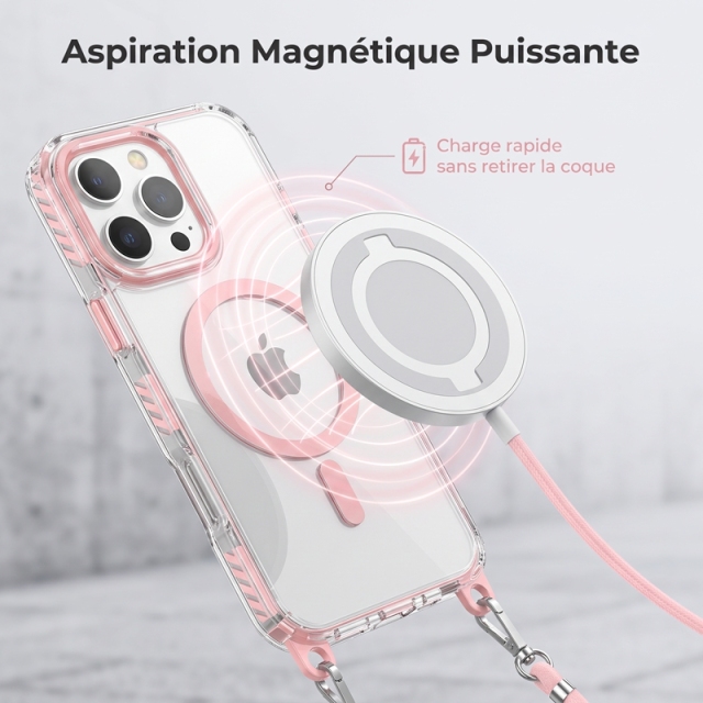 KC25 Coque iPhone Magnétique avec Cordon | Mains Libres · Aimant Puissant · Coins Renforcés · Anti-Jaunissement UV