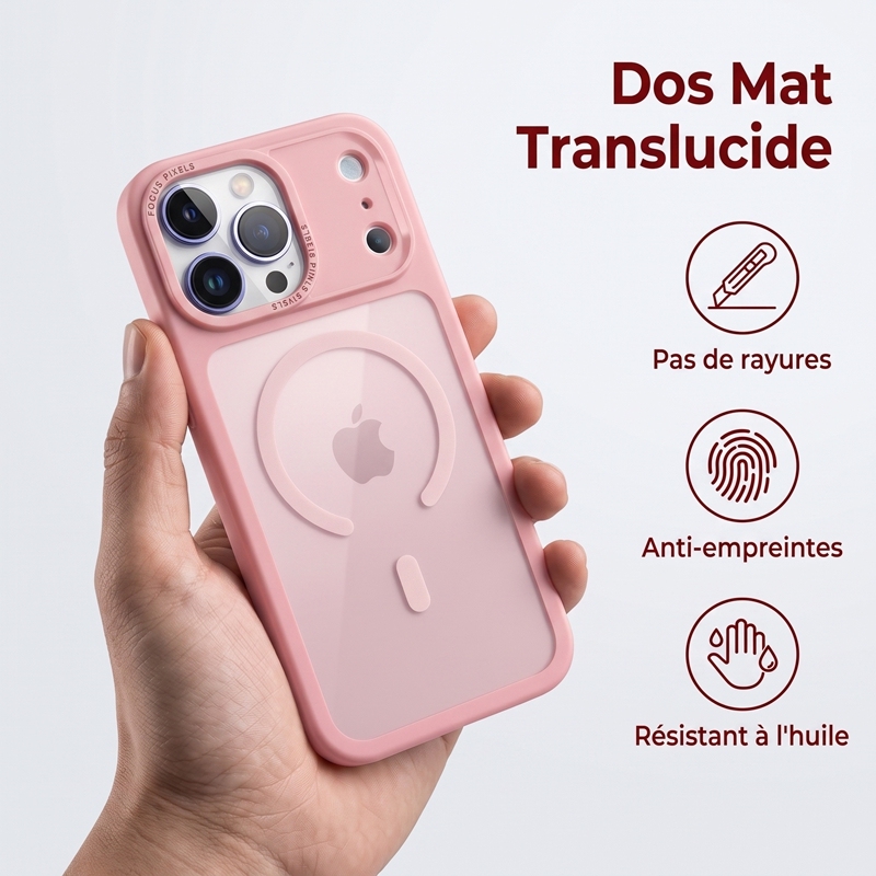 KC26 Coque Ultra-Mince Magnétique | Rose Poudré · Dos Translucide Mat · Rebords Surélevés 1,5 mm · Protection Militaire Anti-Choc