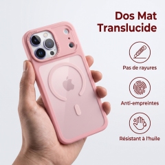 KC26 Coque Ultra-Mince Magnétique | Rose Poudré · Dos Translucide Mat · Rebords Surélevés 1,5 mm · Protection Militaire Anti-Choc