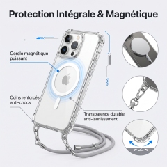 KC25 Coque Magnétique avec Cordon pour iPhone 16 Pro Max | Sangle Ajustable Mains Libres · Aimant Puissant · Coins Renforcés · Anti-Jaunissement