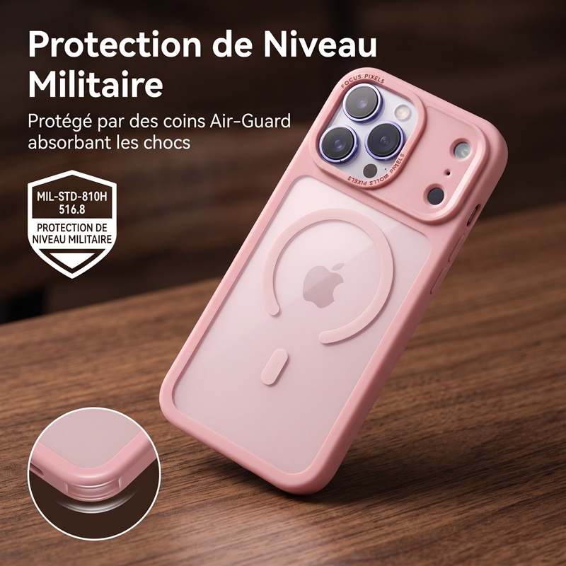 KC26 Coque Ultra-Mince Magnétique | Rose Poudré · Dos Translucide Mat · Rebords Surélevés 1,5 mm · Protection Militaire Anti-Choc