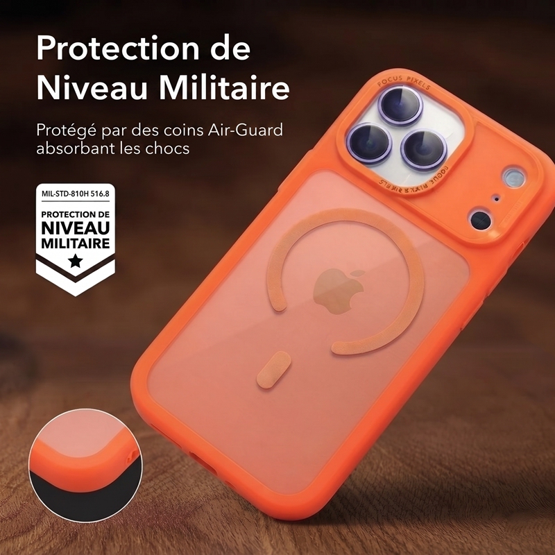 KC26 Coque Mat à Aimant Puissant | Compatible MagSafe · Double Rebord Surélevé 1,5 mm · Anti-Traces · Protection Militaire Anti-Choc