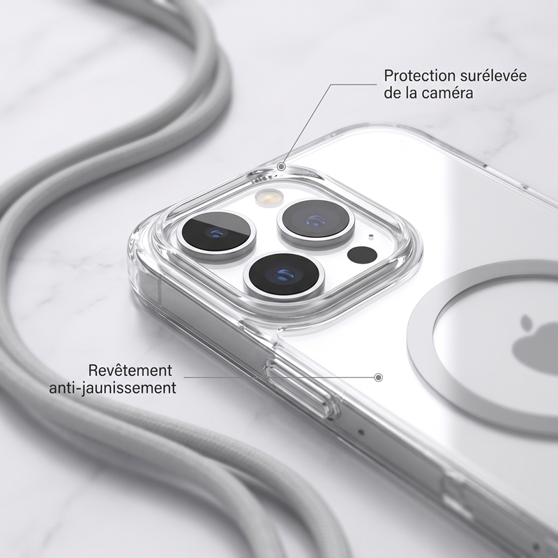 KC25 Coque Magnétique avec Cordon pour iPhone 16 Pro Max | Sangle Ajustable Mains Libres · Aimant Puissant · Coins Renforcés · Anti-Jaunissement