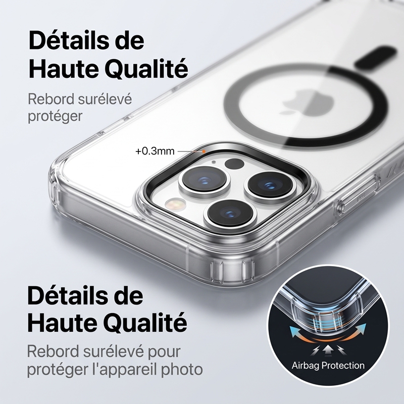 KC25 Coque iPhone Magnétique avec Cordon | Aimant Puissant · Coins Airbags Anti-Choc · Rebord Caméra Surélevé · Anti-Jaunissement UV