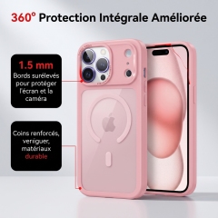 KC26 Coque Ultra-Mince Magnétique | Rose Poudré · Dos Translucide Mat · Rebords Surélevés 1,5 mm · Protection Militaire Anti-Choc