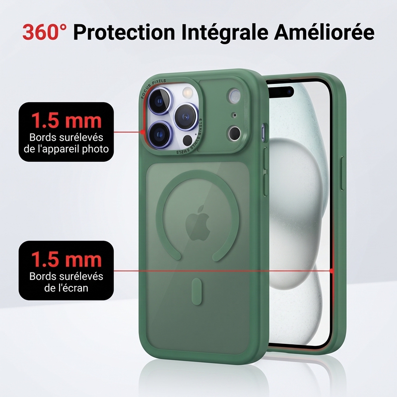 KC26 Coque à Aimant Puissant | Compatible MagSafe · Double Rebord Surélevé 1,5 mm · Dos Mat Anti-Traces · Protection Militaire Anti-Choc