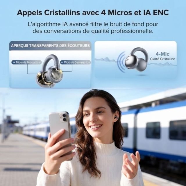 C5 WEBUDS Open EarRing Écouteurs à Clip sans Fil, 50 h d'Autonomie, Étanche IPX, Bluetooth 5.3, Confort Toute la Journée