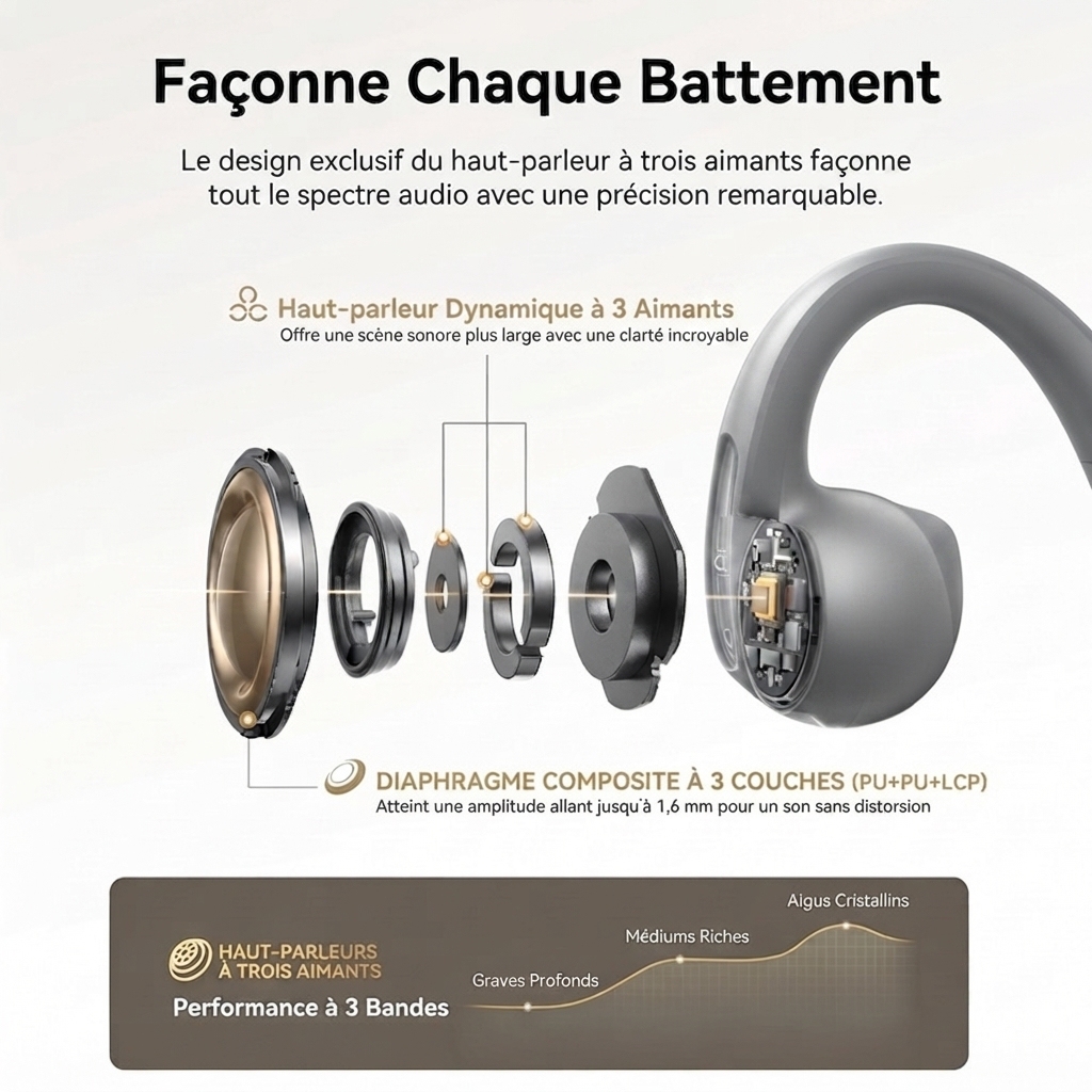 C5 WEBUDS Open EarRing Écouteurs à Clip sans Fil, 50 h d'Autonomie, Étanche IPX, Bluetooth 5.3, Confort Toute la Journée