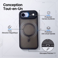 KC26 Coque MagSafe Mate Translucide pour iPhone 17 Air, Étui Antichoc avec Rebord Surélevé pour Objectif