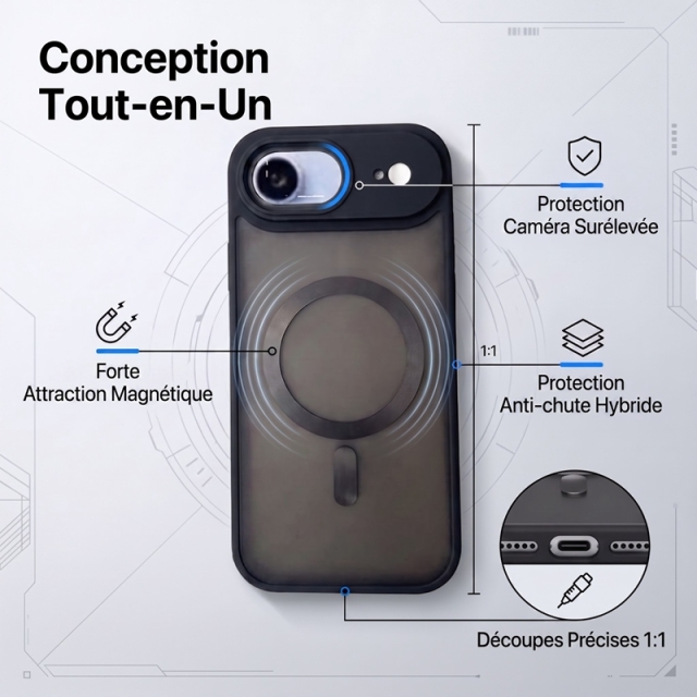 KC26 Coque MagSafe Mate Translucide pour iPhone 17 Air, Étui Antichoc avec Rebord Surélevé pour Objectif