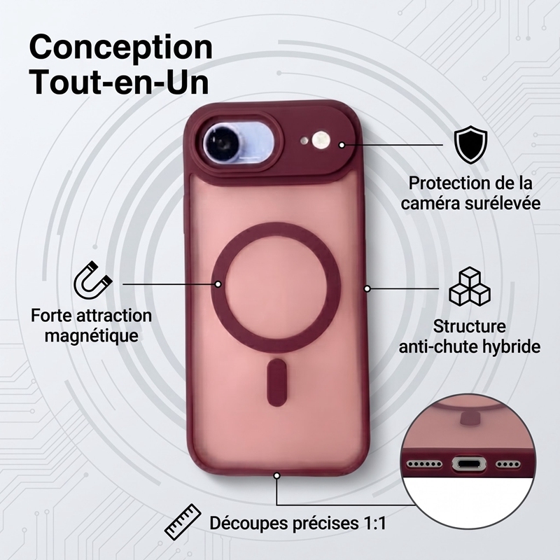 KC26 Coque MagSafe Bicolore Mate‑Translucide pour iPhone 17 Air, Étui Antichoc avec Protection Surélevée de l'Objectif