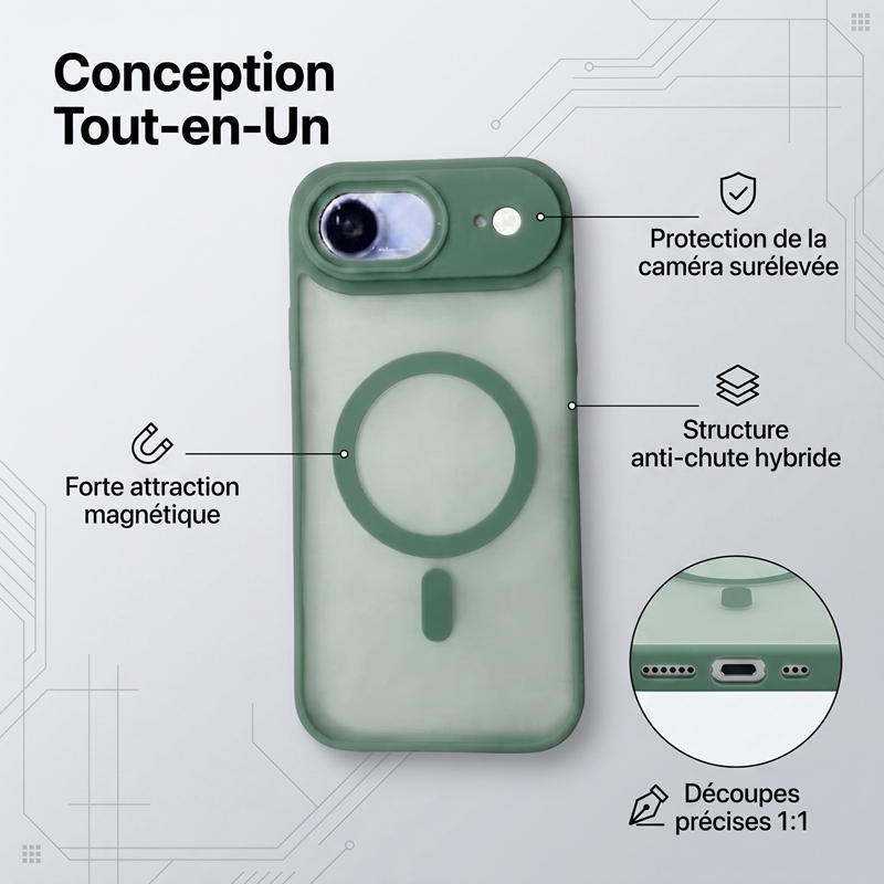 KC26 Coque MagSafe Bicolore Mate‑Translucide pour iPhone 17 Air, Étui Antichoc avec Protection Surélevée de l'Objectif