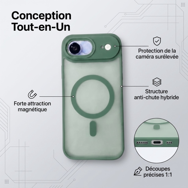 KC26 Coque MagSafe Bicolore Mate‑Translucide pour iPhone 17 Air, Étui Antichoc avec Protection Surélevée de l'Objectif