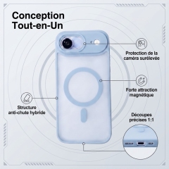 KC26 Coque MagSafe Mate‑Translucide pour iPhone 17 Air, Étui Antichoc avec Protection Surélevée de l'Objectif