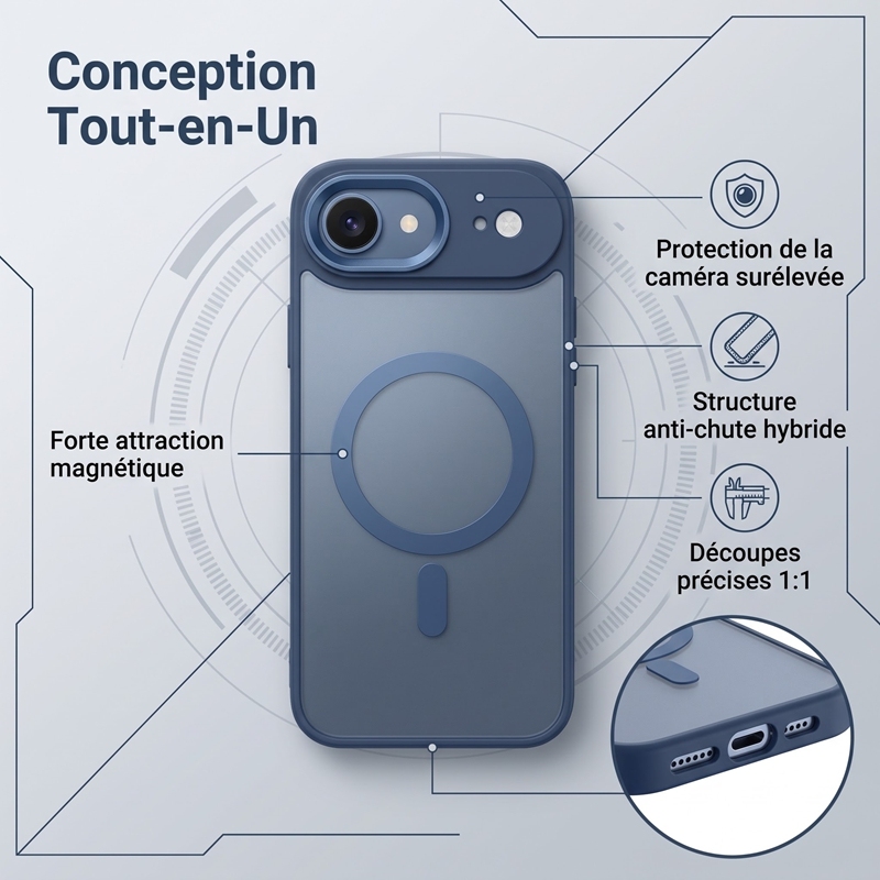 KC26 Coque MagSafe Bicolore Mate‑Translucide pour iPhone 17 Air, Étui Antichoc avec Protection Surélevée de la Caméra