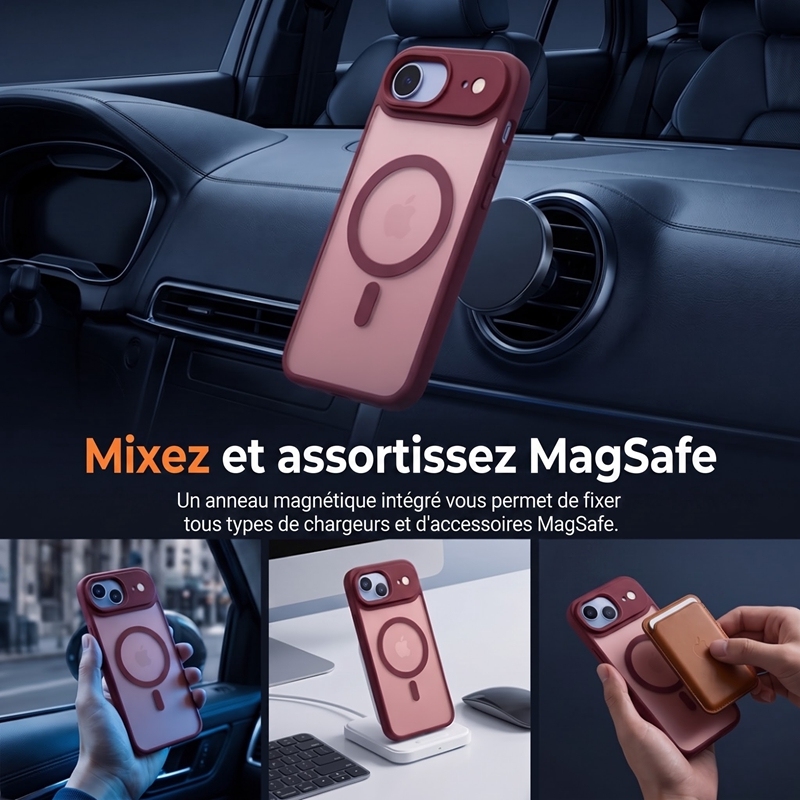 KC26 Coque MagSafe Bicolore Mate‑Translucide pour iPhone 17 Air, Étui Antichoc avec Protection Surélevée de l'Objectif