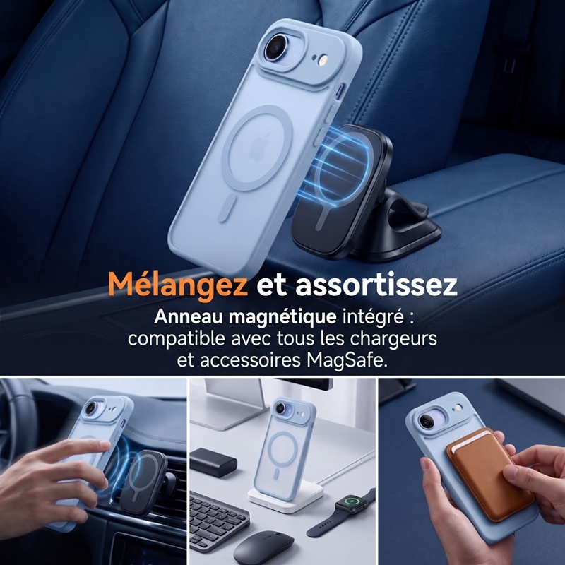 KC26 Coque MagSafe Mate‑Translucide pour iPhone 17 Air, Étui Antichoc avec Protection Surélevée de l'Objectif