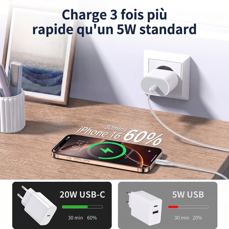 J8540 20W PD3.0 USB‑C Fast Charger, EU Plug Type‑C Wall Power Adapter