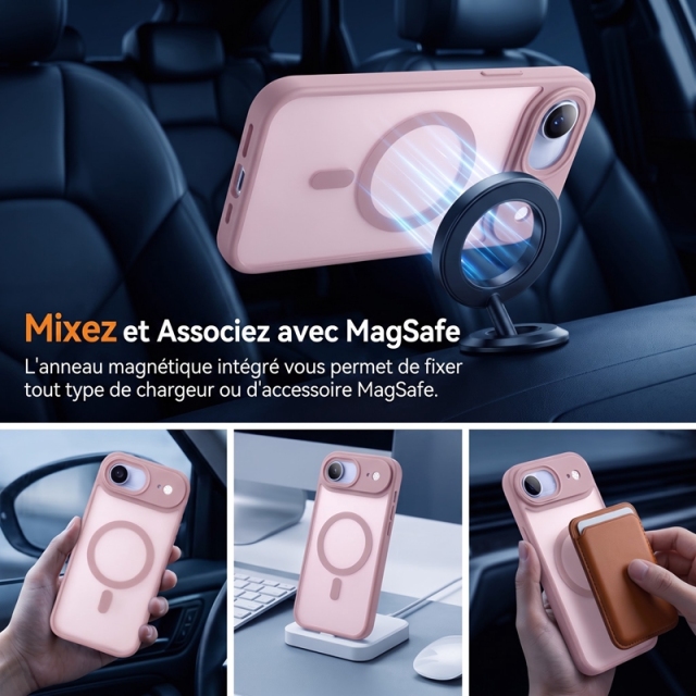 KC26 Coque MagSafe Mate Translucide pour iPhone 17 Air, Étui de Protection Antichoc avec Protection Intégrale de l'Objectif