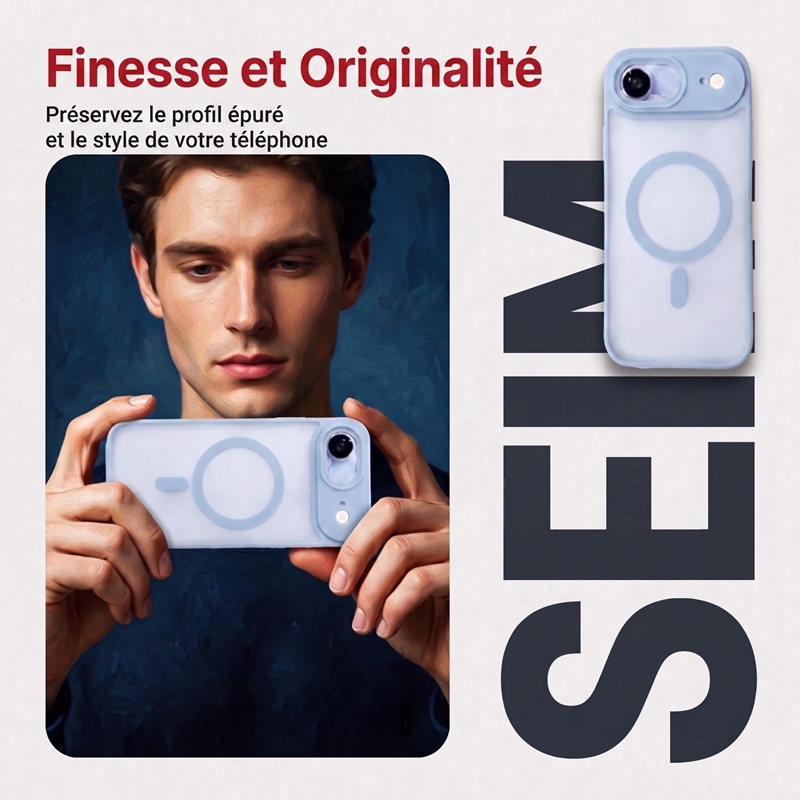 KC26 Coque MagSafe Mate‑Translucide pour iPhone 17 Air, Étui Antichoc avec Protection Surélevée de l'Objectif