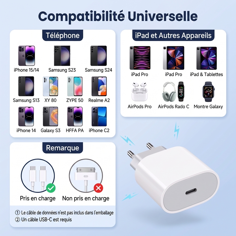 J8540 20W PD3.0 USB‑C Fast Charger, EU Plug Type‑C Wall Power Adapter