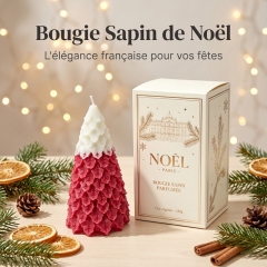 Bougie Parfumée Sapin de Noël Rouge, Cire de Soja Naturelle, Cadeau Déco de Noël