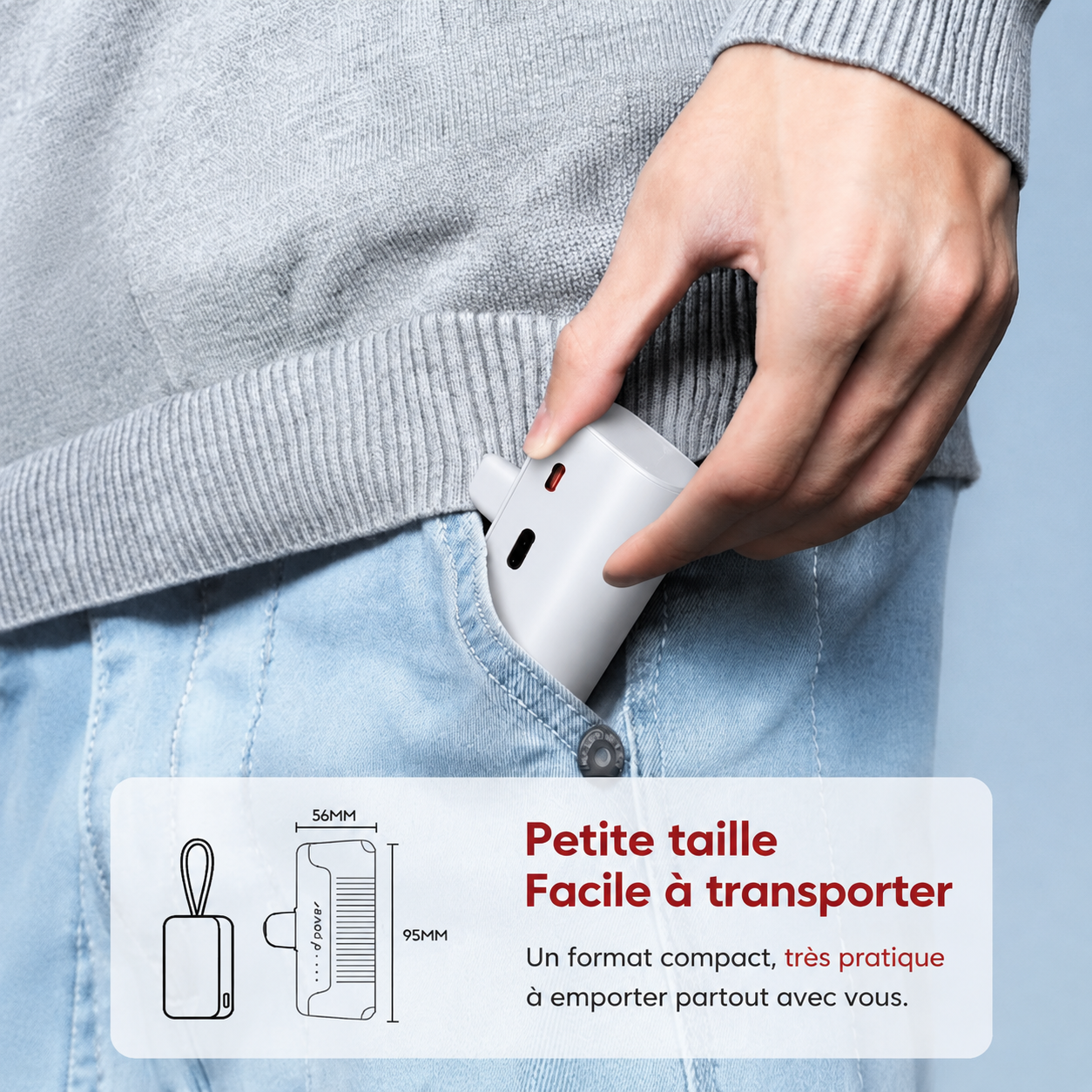 P8200 Batterie Externe Mini Portable, Prise Lightning Intégrée, Petite Banque d'Alimentation de Poche avec Lanière, Charge Rapide PD pour iPhone