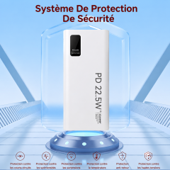 P8287 Batterie Externe 30000 mAh, Charge Rapide PD 22,5 W avec Écran Numérique, Banque d'Alimentation Haute Capacité Multi‑Protections pour Téléphone, Ventilateur et Appareils Extérieurs