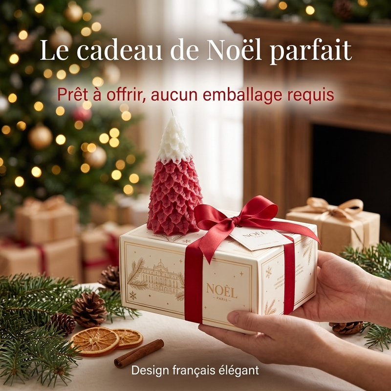 Bougie Parfumée Sapin de Noël Rouge, Cire de Soja Naturelle, Cadeau Déco de Noël