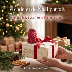Bougie Parfumée Sapin de Noël Rouge, Cire de Soja Naturelle, Cadeau Déco de Noël