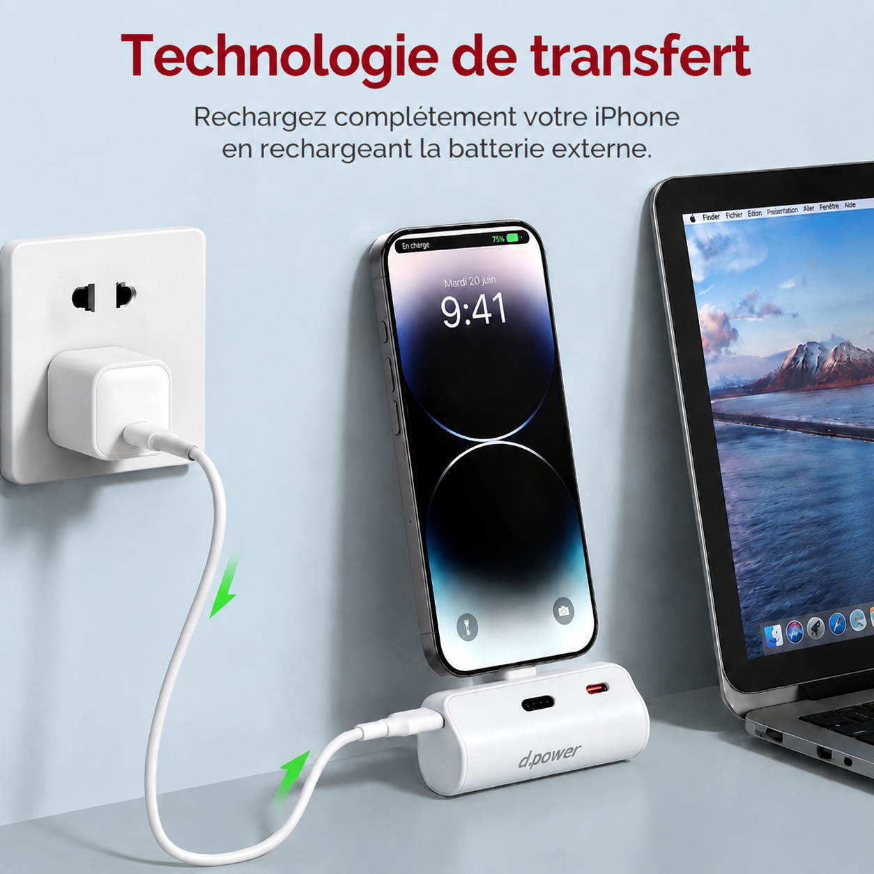 P8200 Batterie Externe Mini Portable, Prise Lightning Intégrée, Petite Banque d'Alimentation de Poche avec Lanière, Charge Rapide PD pour iPhone