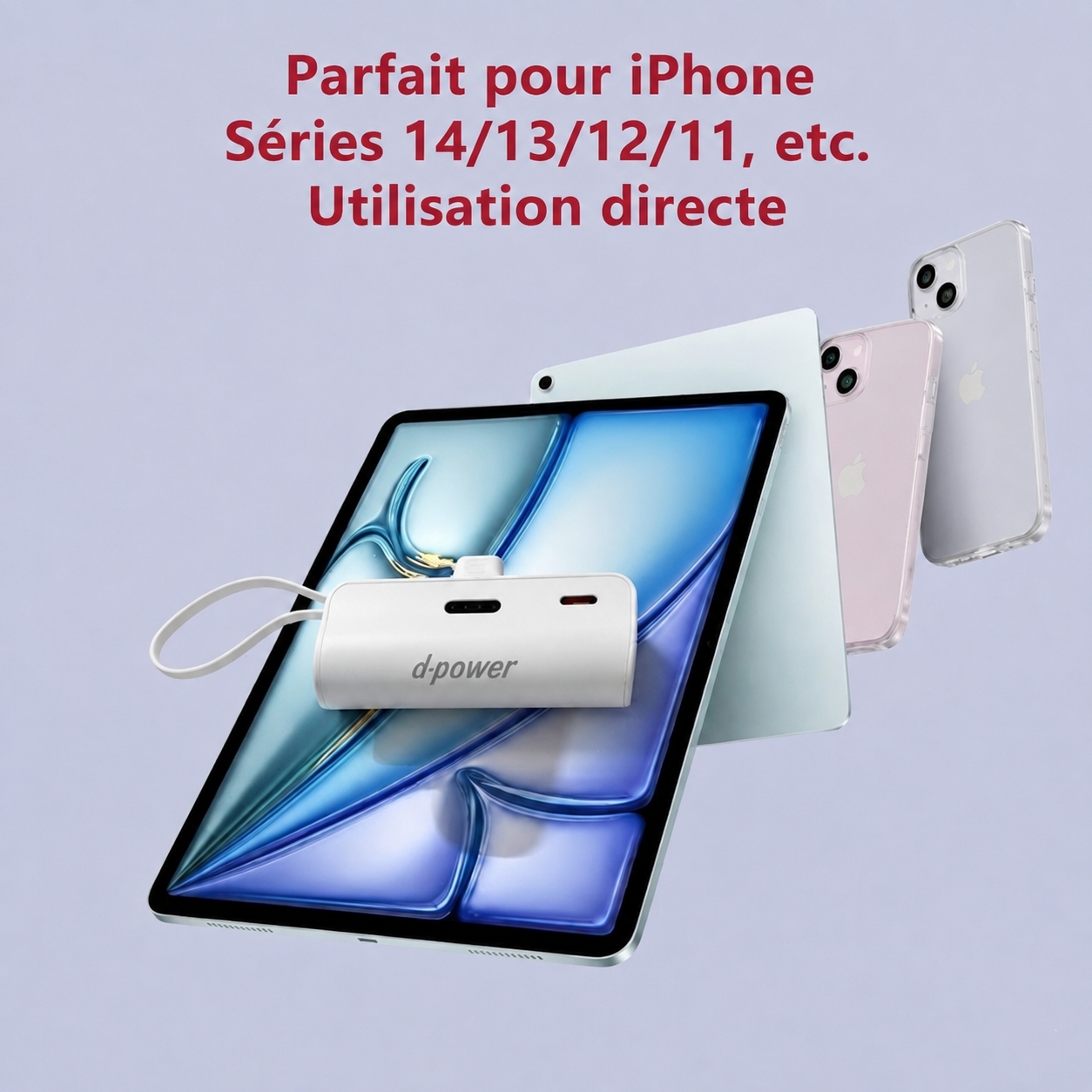 P8200 Batterie Externe Mini Portable, Prise Lightning Intégrée, Petite Banque d'Alimentation de Poche avec Lanière, Charge Rapide PD pour iPhone