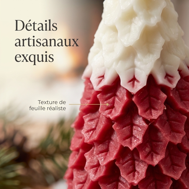 Bougie Parfumée Sapin de Noël Rouge, Cire de Soja Naturelle, Cadeau Déco de Noël
