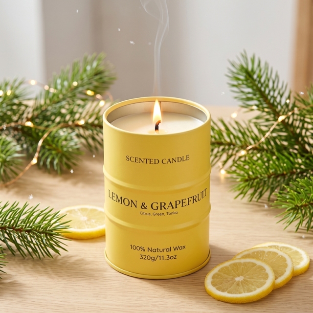 Bougie parfumée Citron & Pamplemousse, bougie en cire naturelle forme bidon
