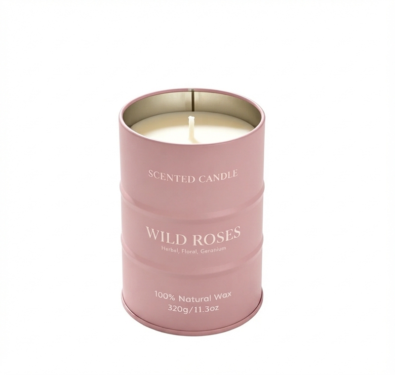 Bougie parfumée Roses Sauvages, bougie en cire naturelle forme bidon