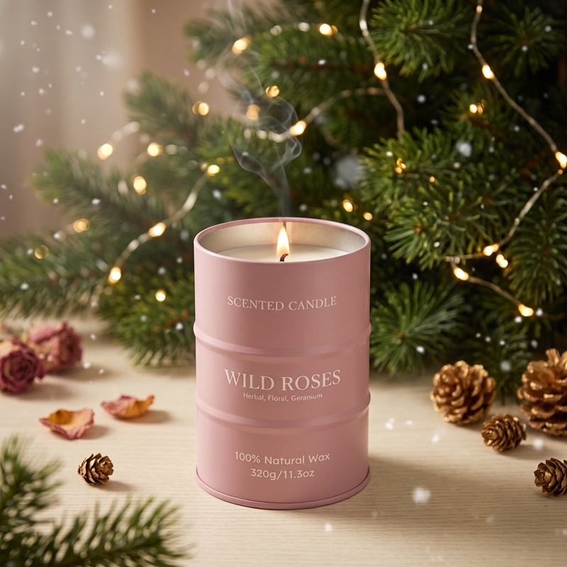 Bougie parfumée Roses Sauvages, bougie en cire naturelle forme bidon