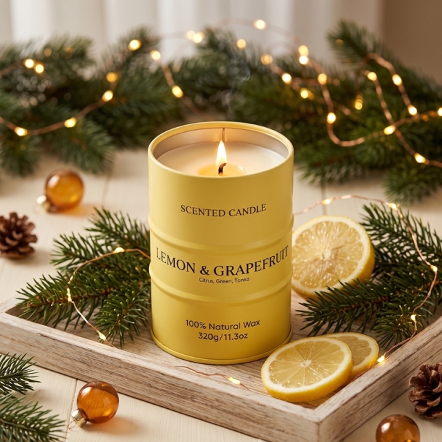 Bougie parfumée Citron & Pamplemousse, bougie en cire naturelle forme bidon