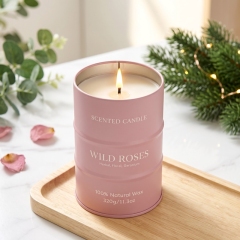 Bougie parfumée Roses Sauvages, bougie en cire naturelle forme bidon