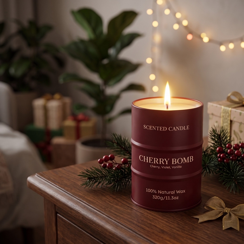 Bougie parfumée Cherry Bomb, bougie en cire naturelle forme bidon