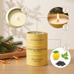 Bougie parfumée Citron & Pamplemousse, bougie en cire naturelle forme bidon