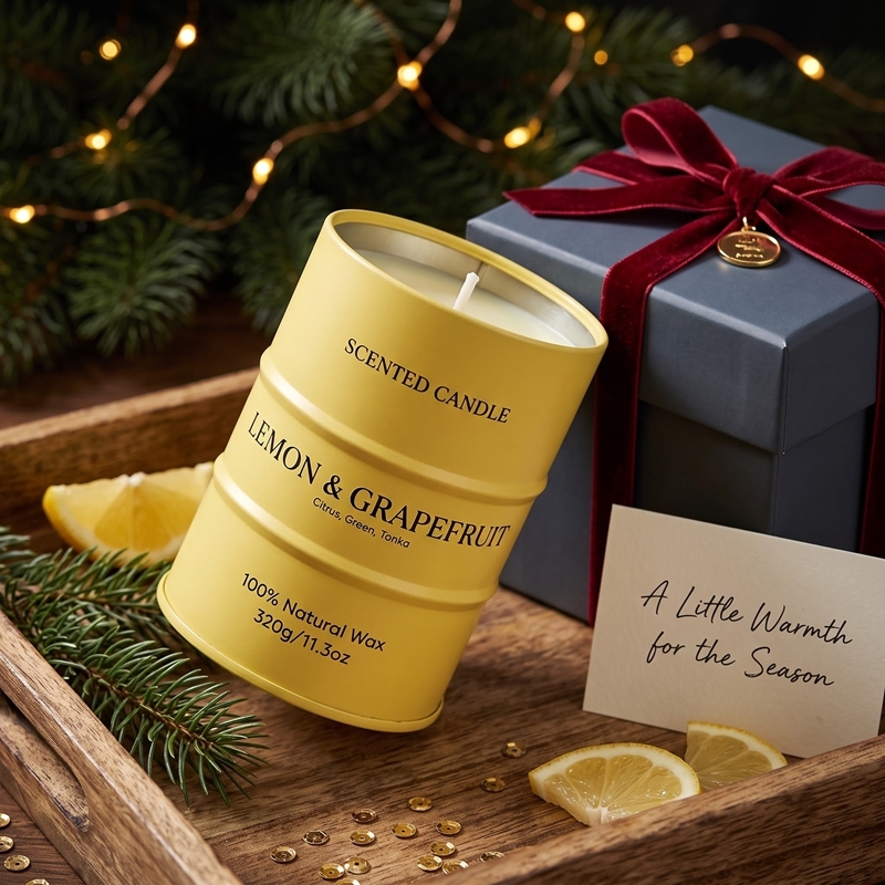 Bougie parfumée Citron & Pamplemousse, bougie en cire naturelle forme bidon