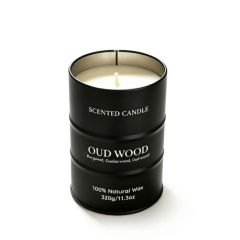 Bougie parfumée Bois d'Aoud, bougie en cire naturelle forme bidon