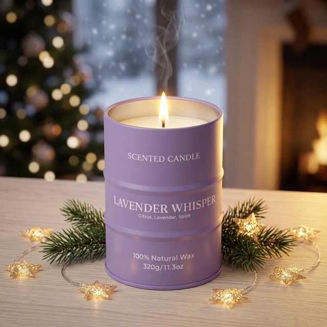 Lavender Whisper Scented Candle, Barrel‑Shaped Natural Wax Candle