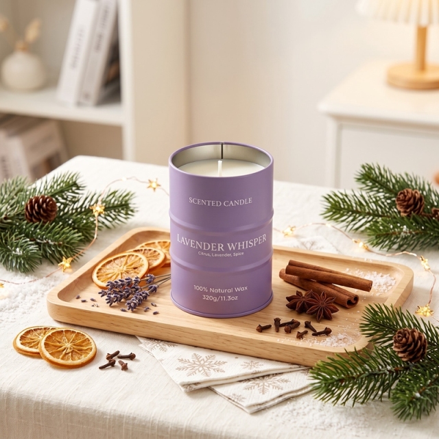 Lavender Whisper Scented Candle, Barrel‑Shaped Natural Wax Candle
