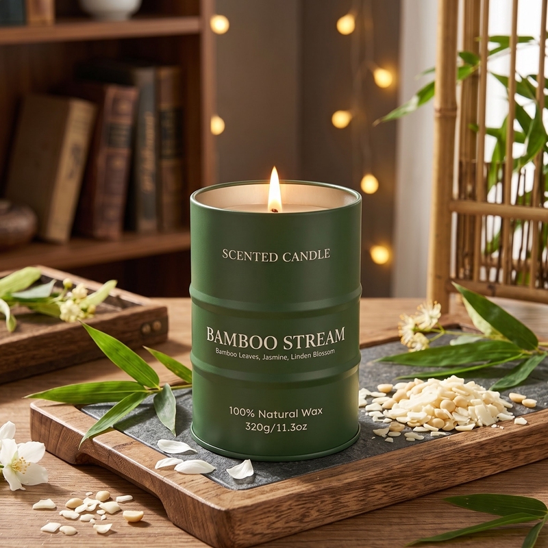 Bougie parfumée Ruisseau de Bambou, bougie en cire naturelle forme bidon