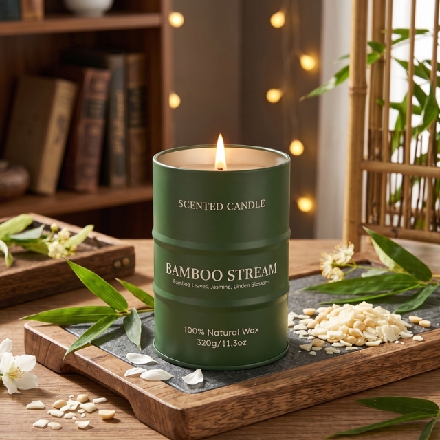 Bougie parfumée Ruisseau de Bambou, bougie en cire naturelle forme bidon