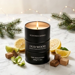 Bougie parfumée Bois d'Aoud, bougie en cire naturelle forme bidon