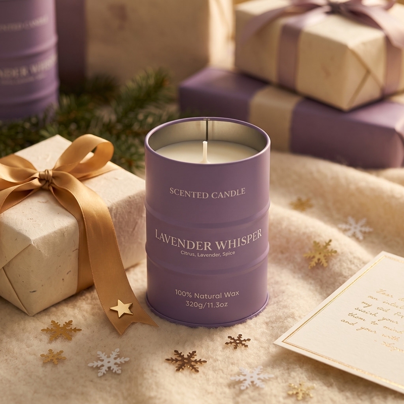 Lavender Whisper Scented Candle, Barrel‑Shaped Natural Wax Candle