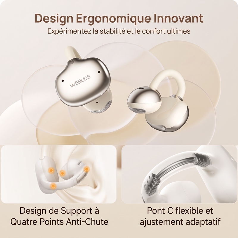 C5 WEBUDS Écouteurs sans Fil à Clip Ouvert, Silicone Liquide, 50 h d'Autonomie, 4 Micros ENC Anti-Bruit