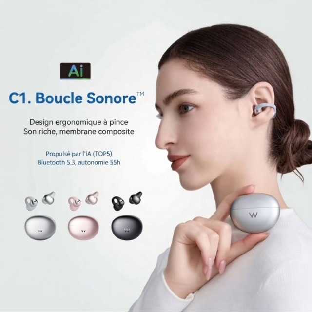 C1 Écouteurs sans Fil à Clip Ouvert, 4,5g Ultra-Léger, Bluetooth 5.3, Micro à Réduction de Bruit IA, Étanche IPX
